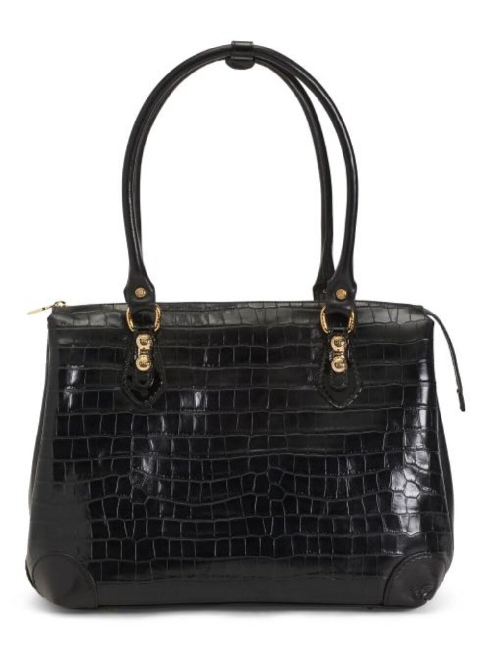 NWT☑️ Marino Orlandi Croc Leather Double Compartment Satchel - Black / Gold